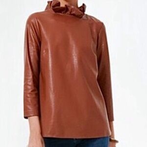 Tuckernuck Brown Ruffle Neck Top